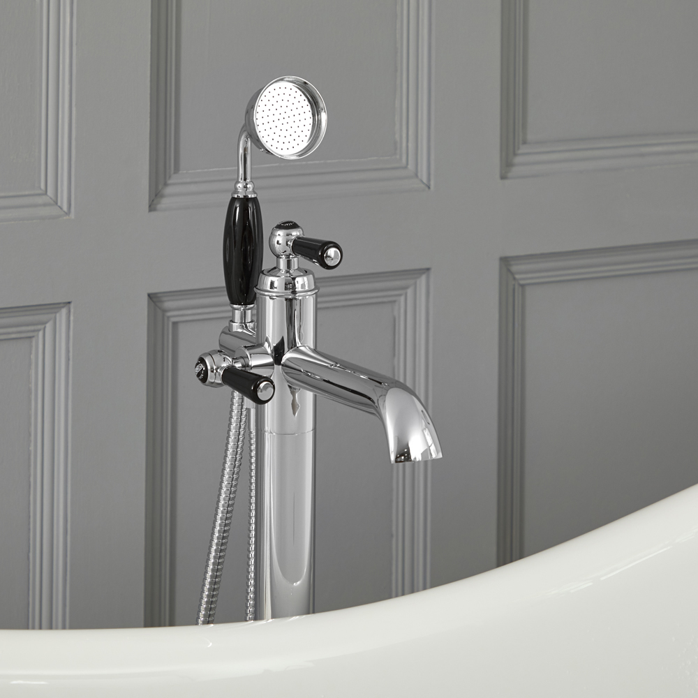 Elizabeth - Traditional Freestanding Tub Faucet with Hand Shower - Chrome/Black