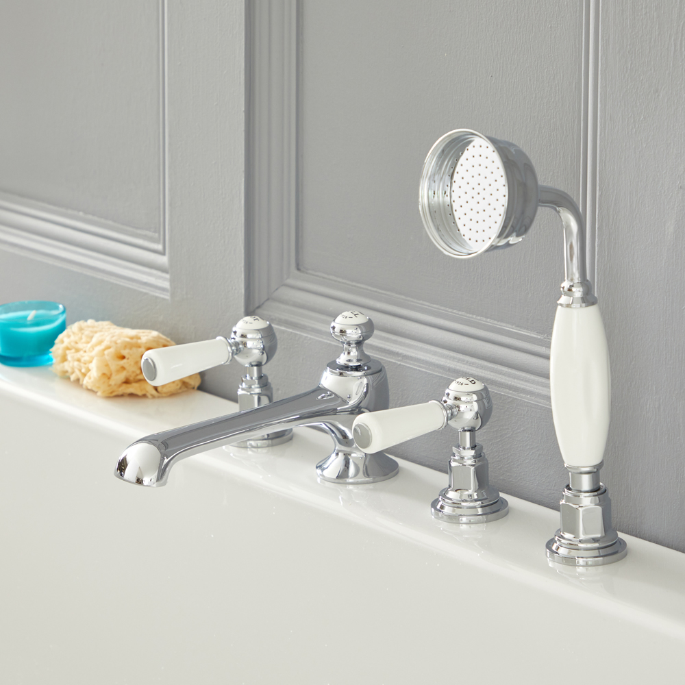 Elizabeth - Traditional Roman Tub Faucet - Chrome/White