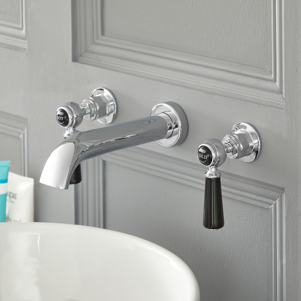 Elizabeth - Traditional Wall Mounted Widespread Bathroom Faucet - Chrome/Black