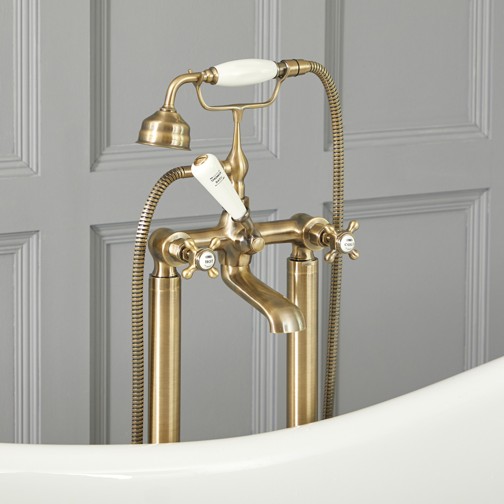 Elizabeth - Traditional Freestanding Tub Faucet with Telephone Style Hand Shower - Brushed Gold