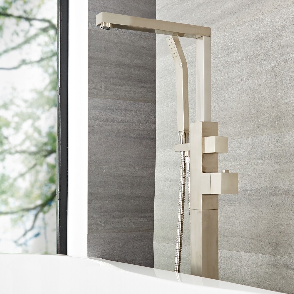 Kubix - Brushed Nickel Freestanding Tub Faucet with Hand Shower