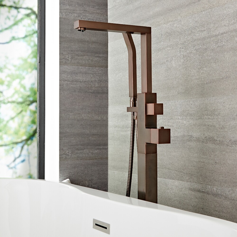Kubix - Oil-Rubbed Bronze Freestanding Tub Faucet with Hand Shower