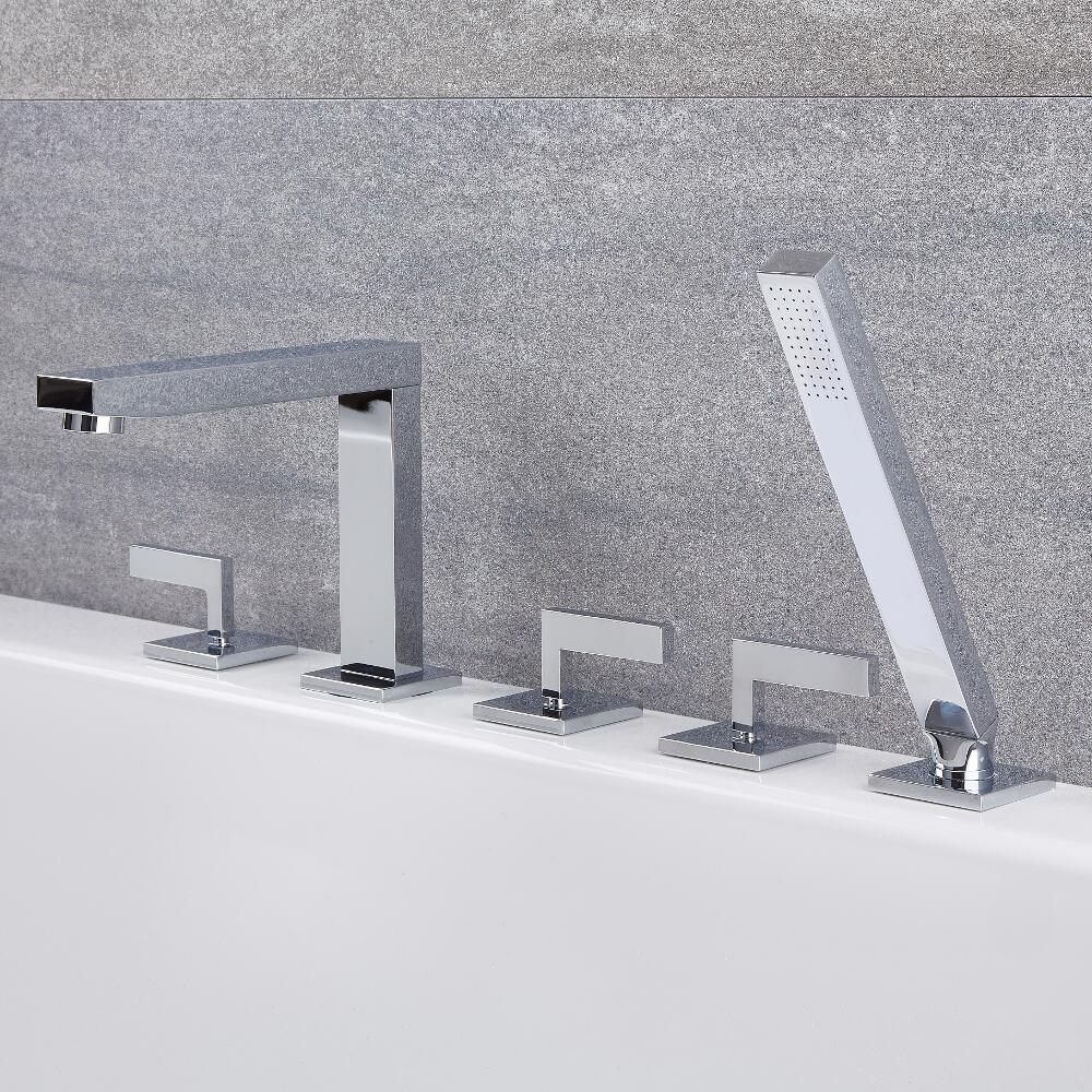 Kubix - Chrome Roman Tub Faucet with Hand Shower
