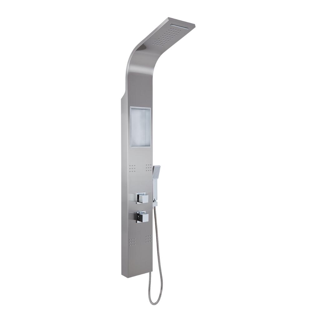 Morton - Stainless Steel Thermostatic Waterfall Shower Panel with Integrated Storage