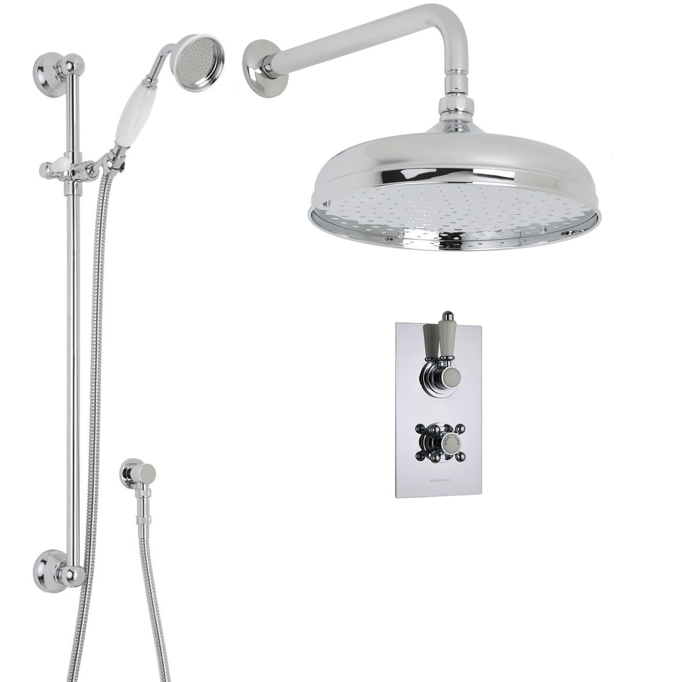Traditional Thermostatic 2 Outlet Shower System with 12" Ceiling Apron Head & Handshower