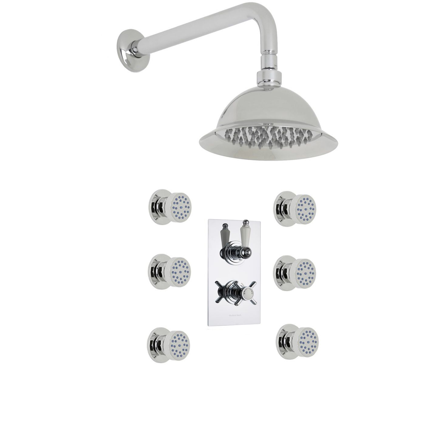 Beaumont Thermostatic 2 Outlet Shower System with 8" Rose & 6 Jet Sprays