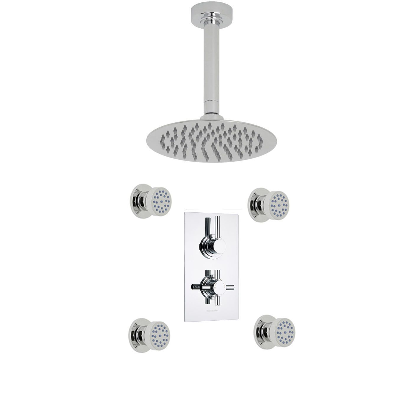 Tec Thermostatic 2 Outlet Shower System with 8" Ceiling Head & 4 Round Jet Sprays