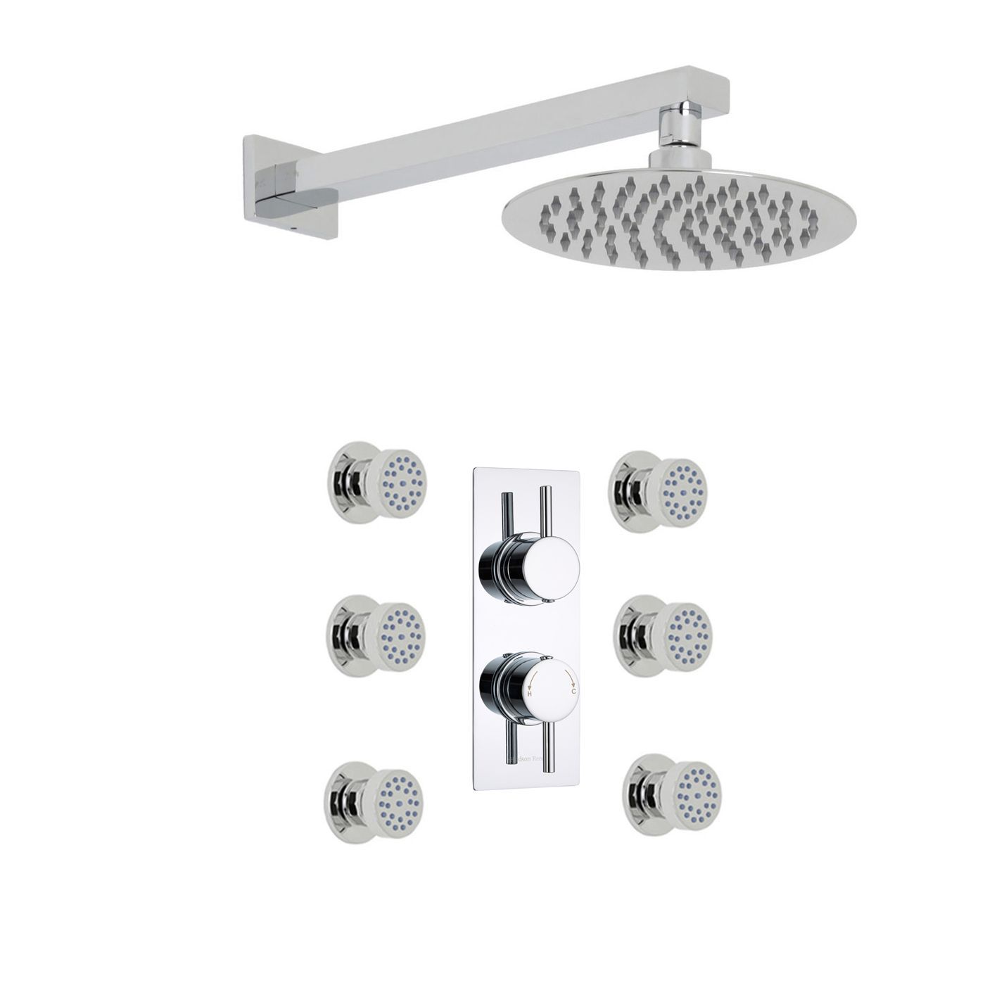 Quest Thermostatic 2 Outlet Shower System with 8" Head & 6 Sheer Jet Sprays