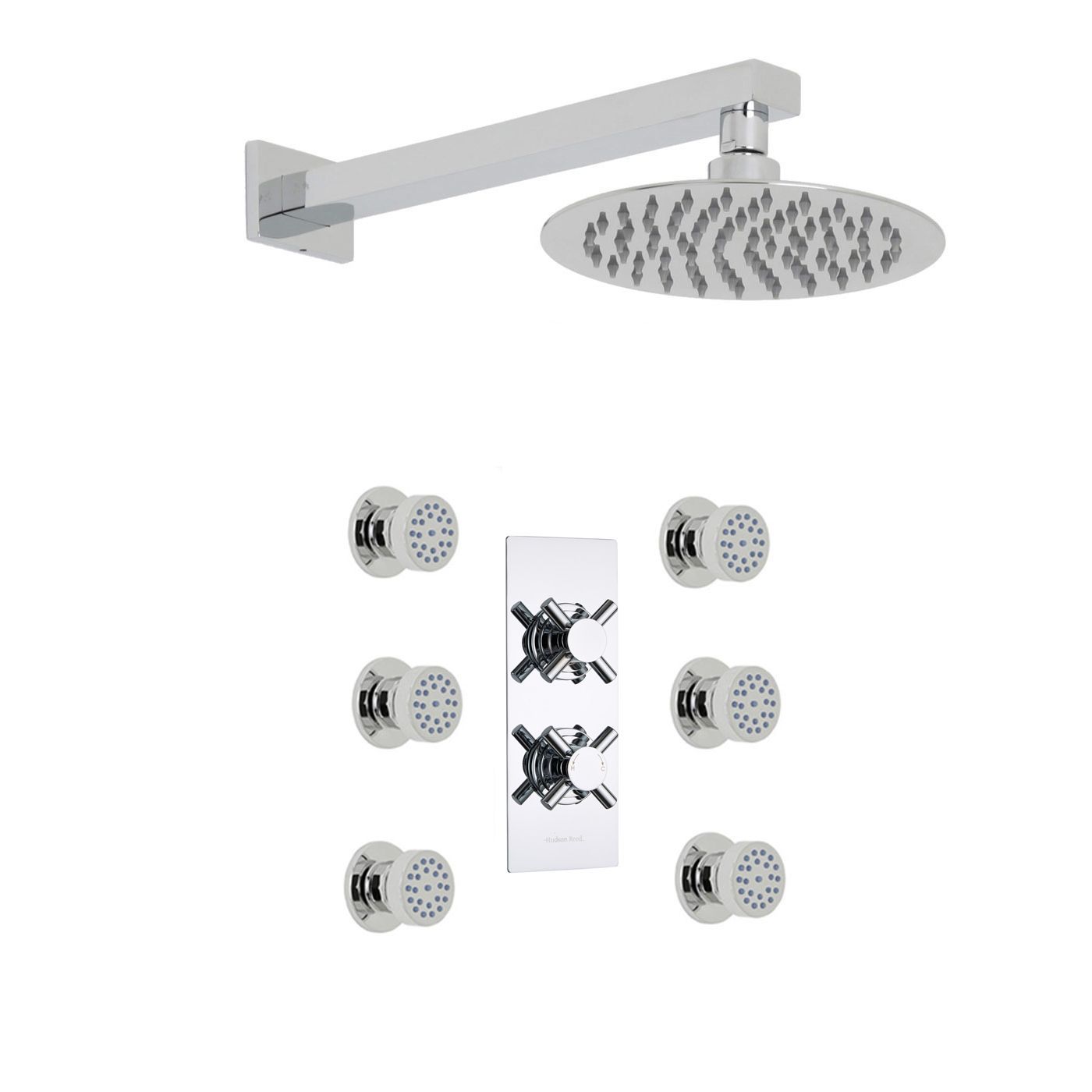 Kristal Thermostatic 2 Outlet Shower System with 8" Head & 6 Round Jet Sprays