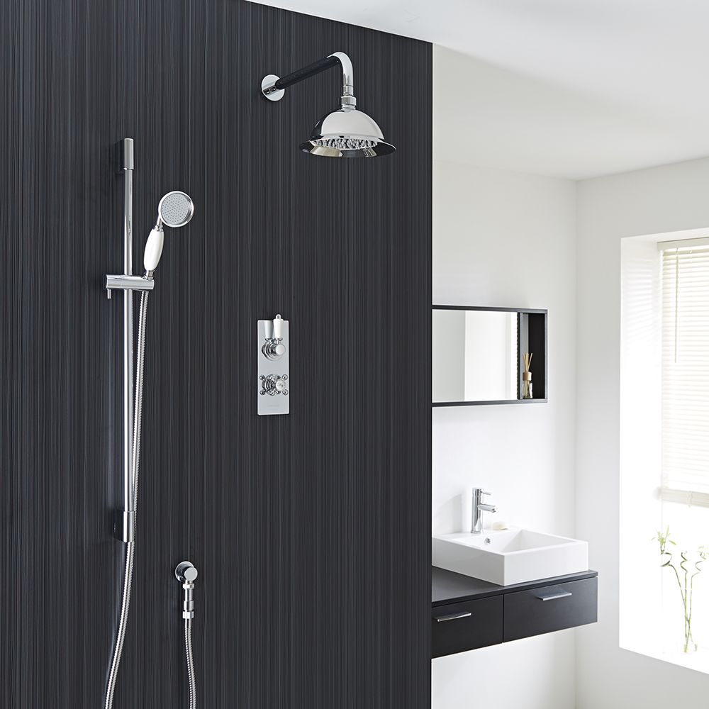 Traditional Thermostatic 2 Outlet Shower System with 8" Rose & Handshower