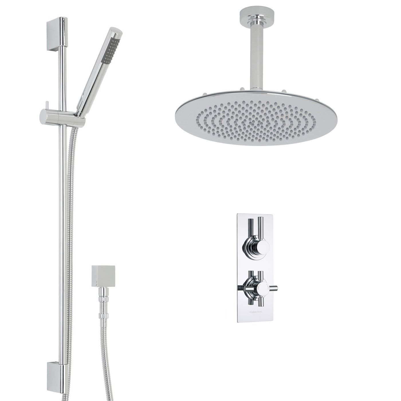 Tec Thermostatic 2 Outlet Shower System with 12" Round Ceiling Head & Handshower