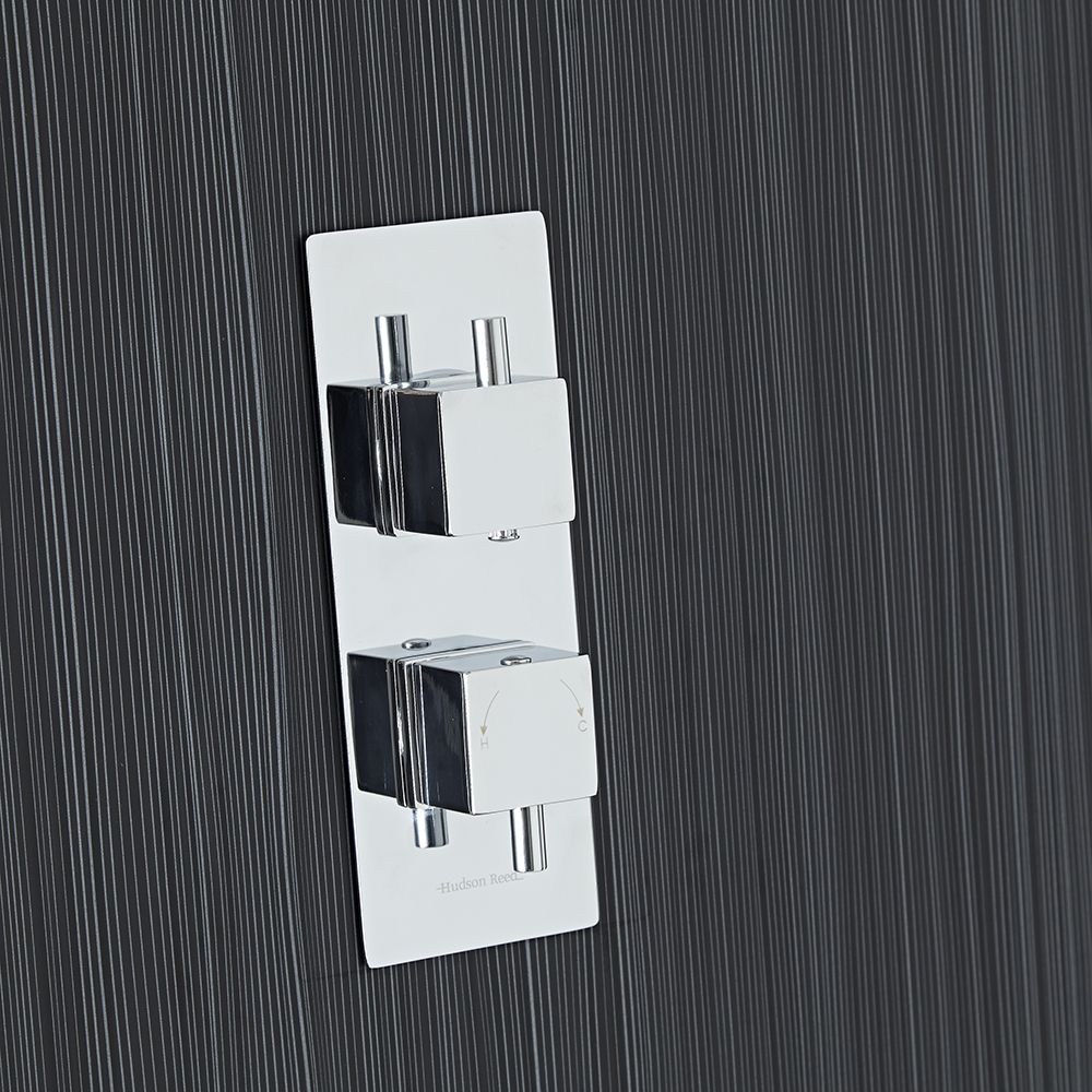 Square Concealed 2 Outlet Twin with Diverter Thermostatic Shower Valve (Slim Plate)
