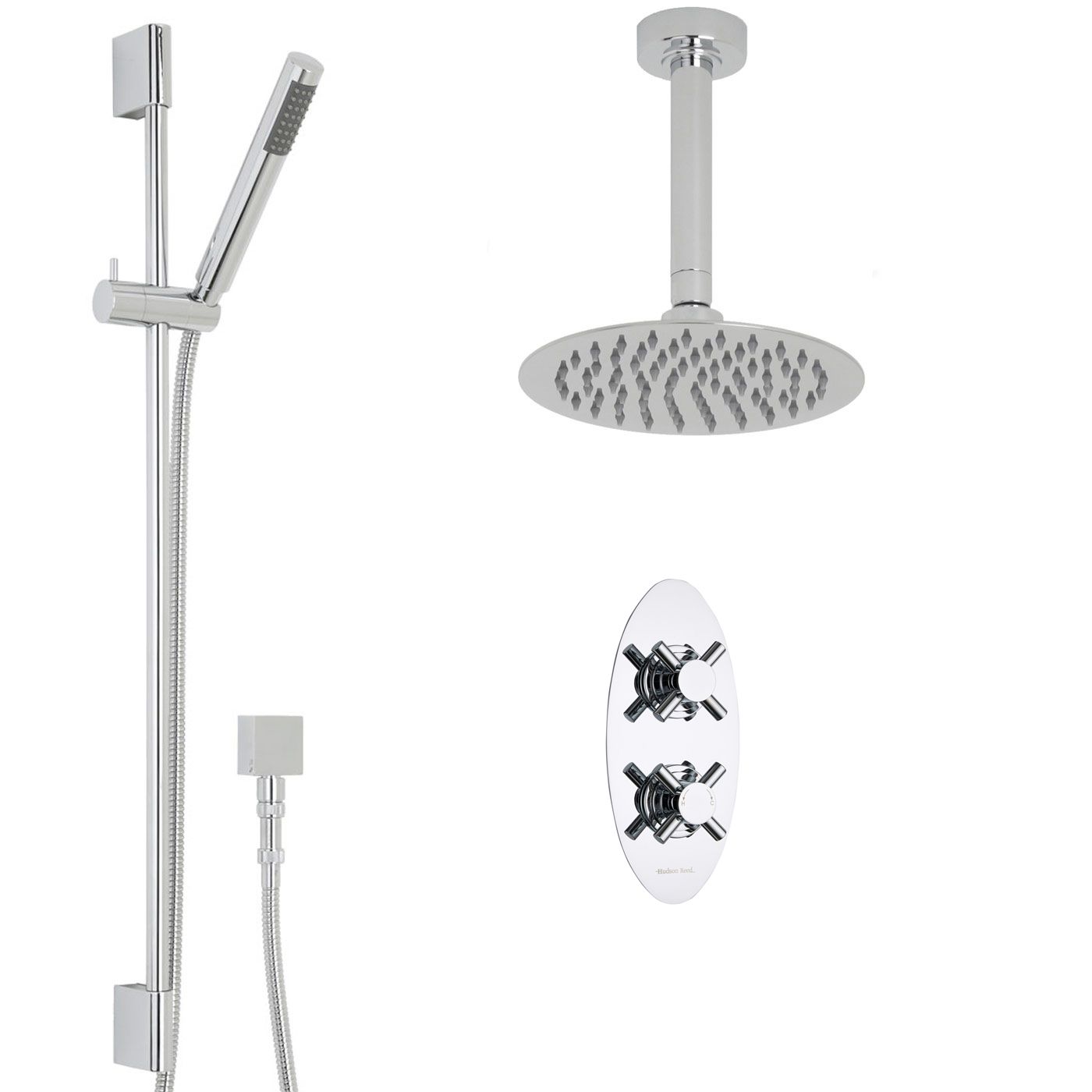 Kristal Thermostatic 2 Outlet Shower System with 8" Head with Ceiling Arm & Handshower