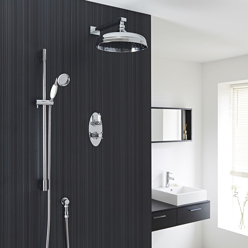 Beaumont Thermostatic 2 Outlet Shower System with 12" Apron with Wall Arm & Handset
