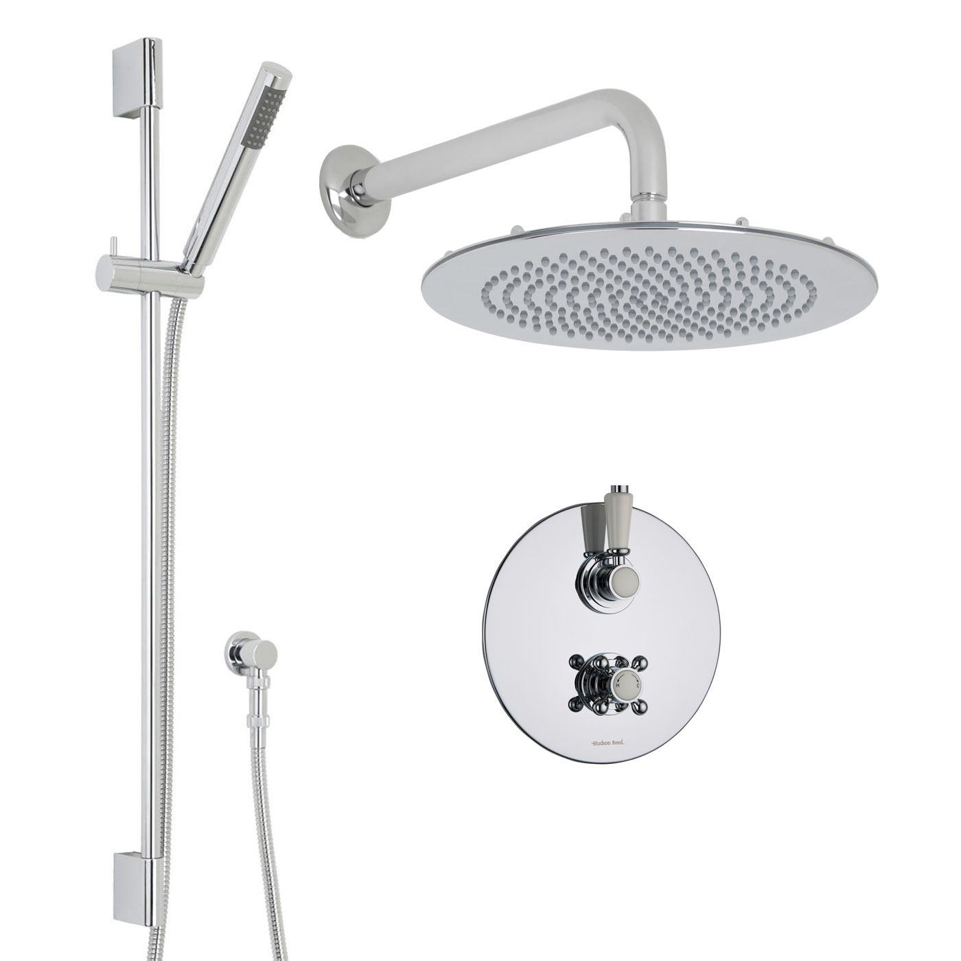 Traditional Thermostatic 2 Outlet Shower System with 12" Round Head & Arm plus Handshower