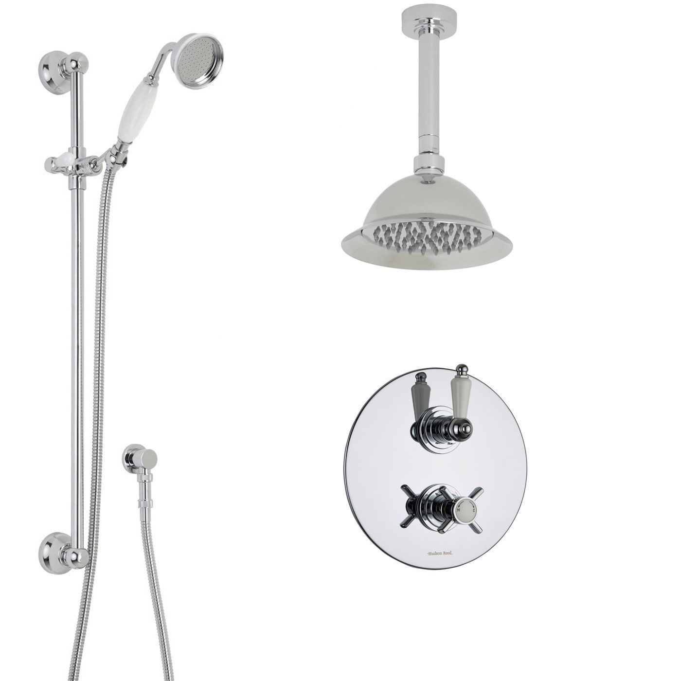 Beaumont Thermostatic 2 Outlet Shower System with 8" Round Ceiling Head & Traditional Handset