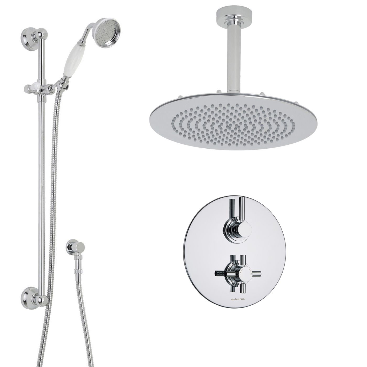 Tec Thermostatic 2 Outlet Shower System with 12" Round Head & Arm & Traditional Handset