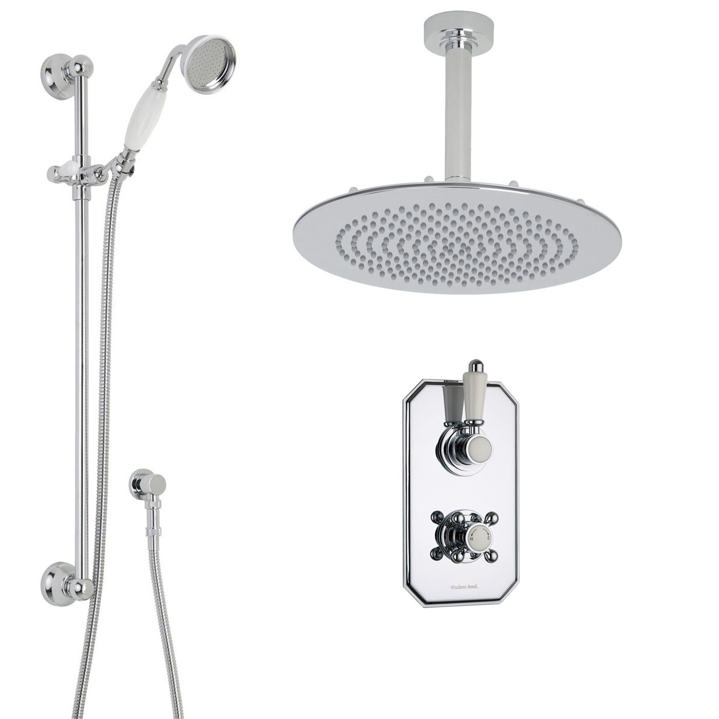 Traditional Thermostatic 2 Outlet Shower System with 12" Round Head & Ceiling Arm & Handset