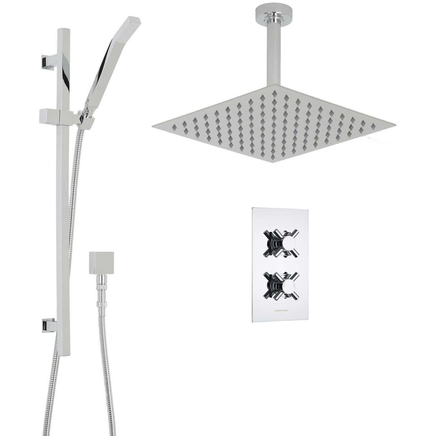 Kristal Thermostatic 2 Outlet Shower System with 12" Square Head & Ceiling Arm & Handset