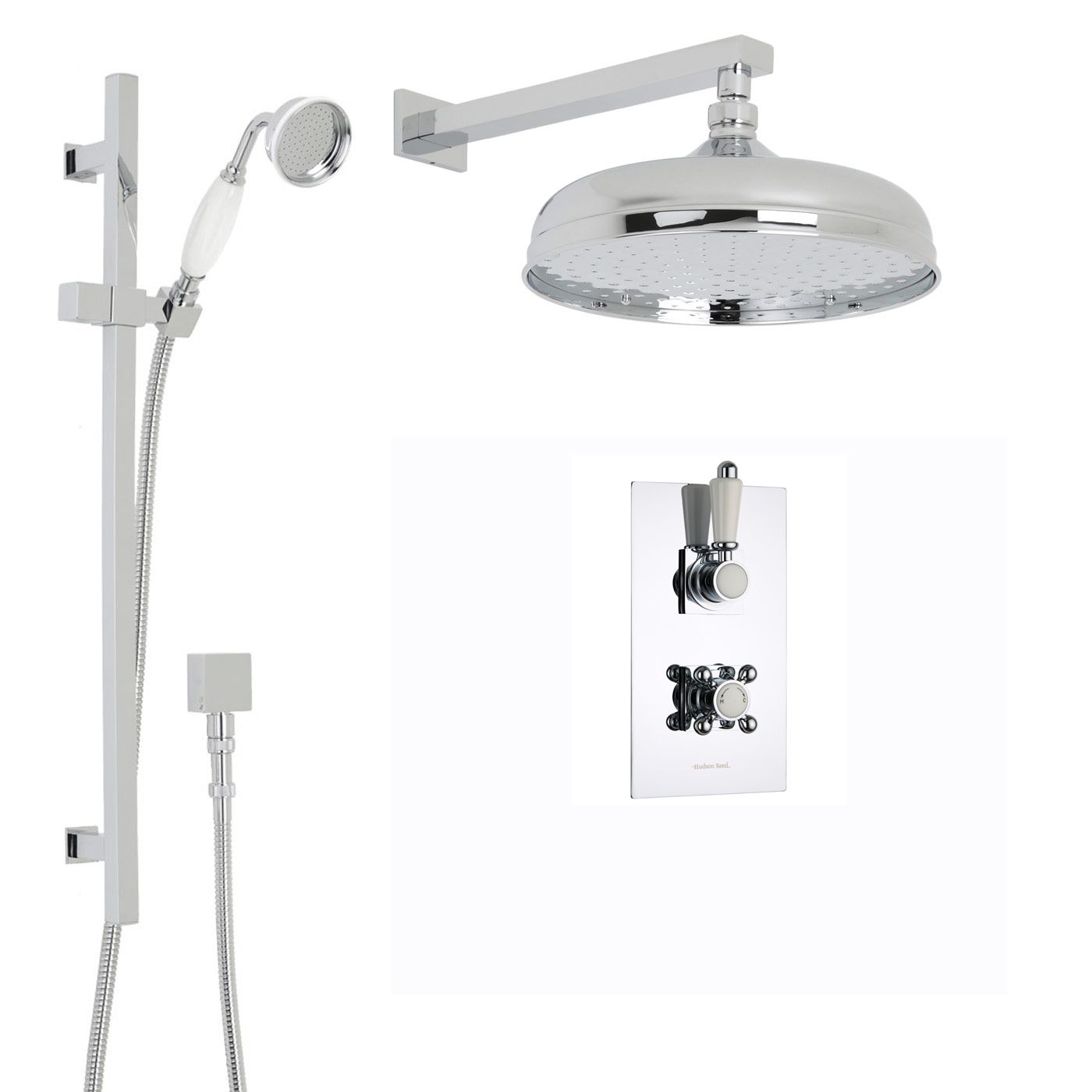Traditional Thermostatic 2 Outlet Shower System with 12" Apron Head & Wall Arm & Handset