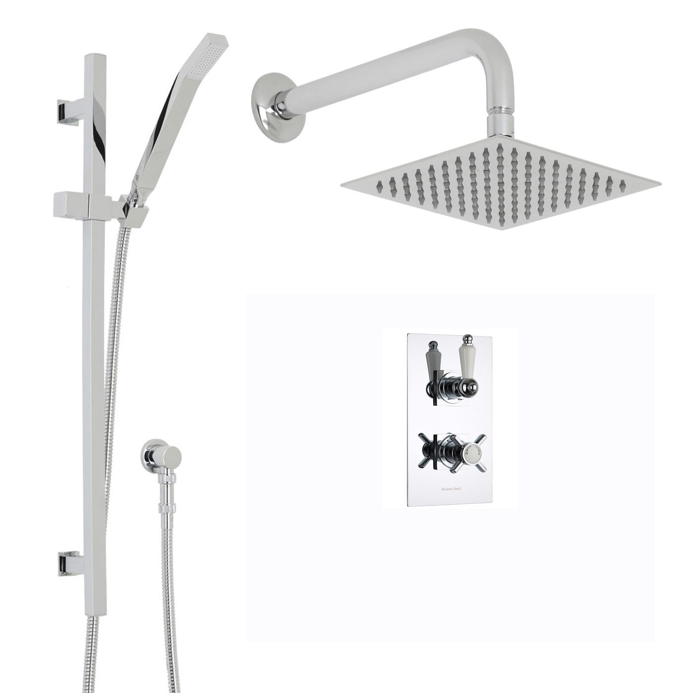 Beaumont Thermostatic 2 Outlet Shower System with 8" Square Head & Wall Arm & Handset
