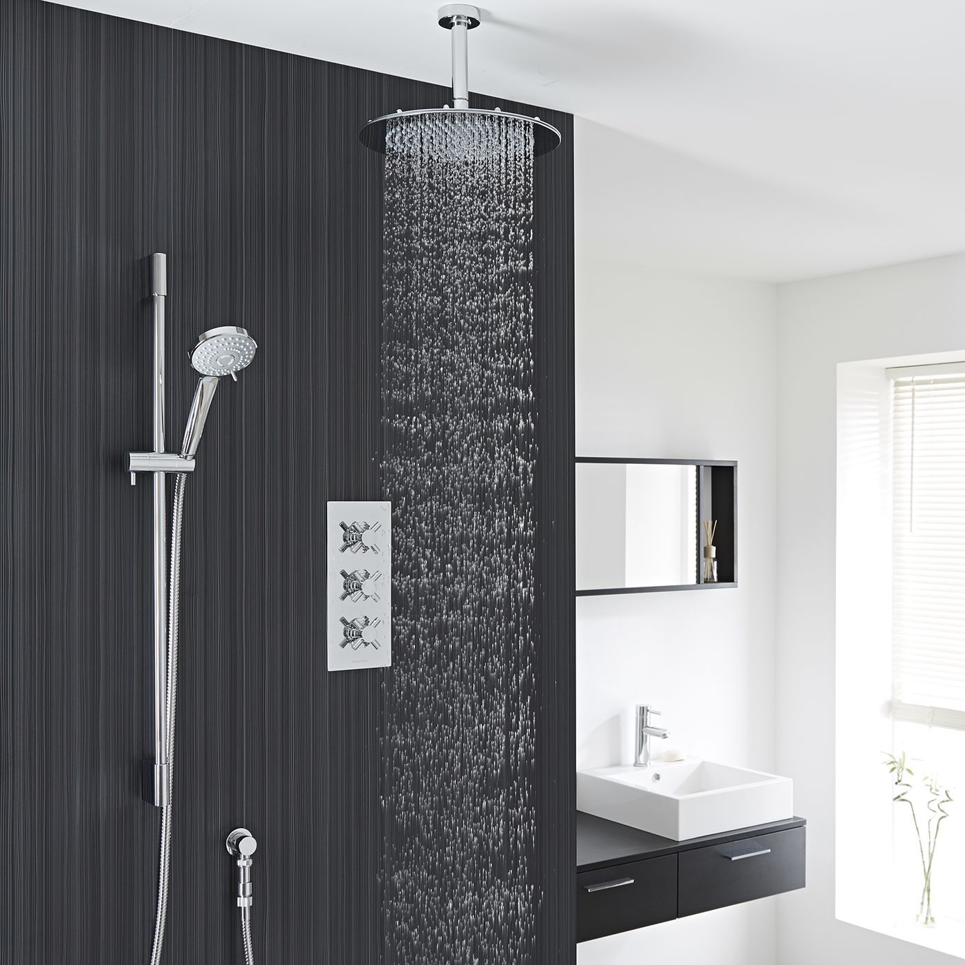 Kristal Thermostatic Shower System with 12" Ceiling Head & Handshower