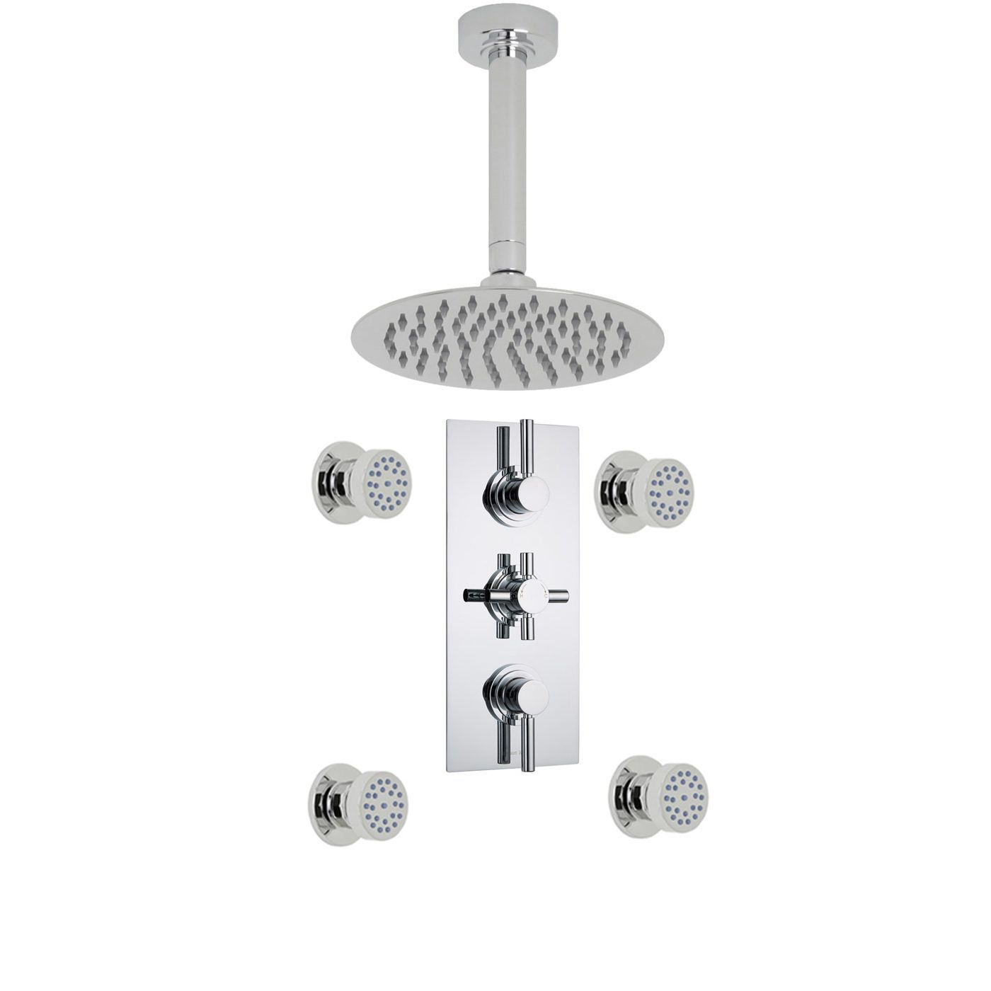 Tec Thermostatic Shower System with 8" Ceiling Head & 4 Round Jet Sprays