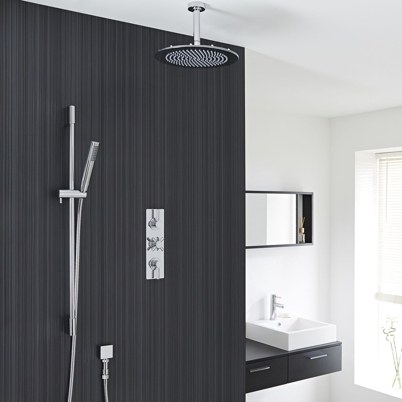 Tec Thermostatic Shower System with 12" Round Ceiling Head & Handshower