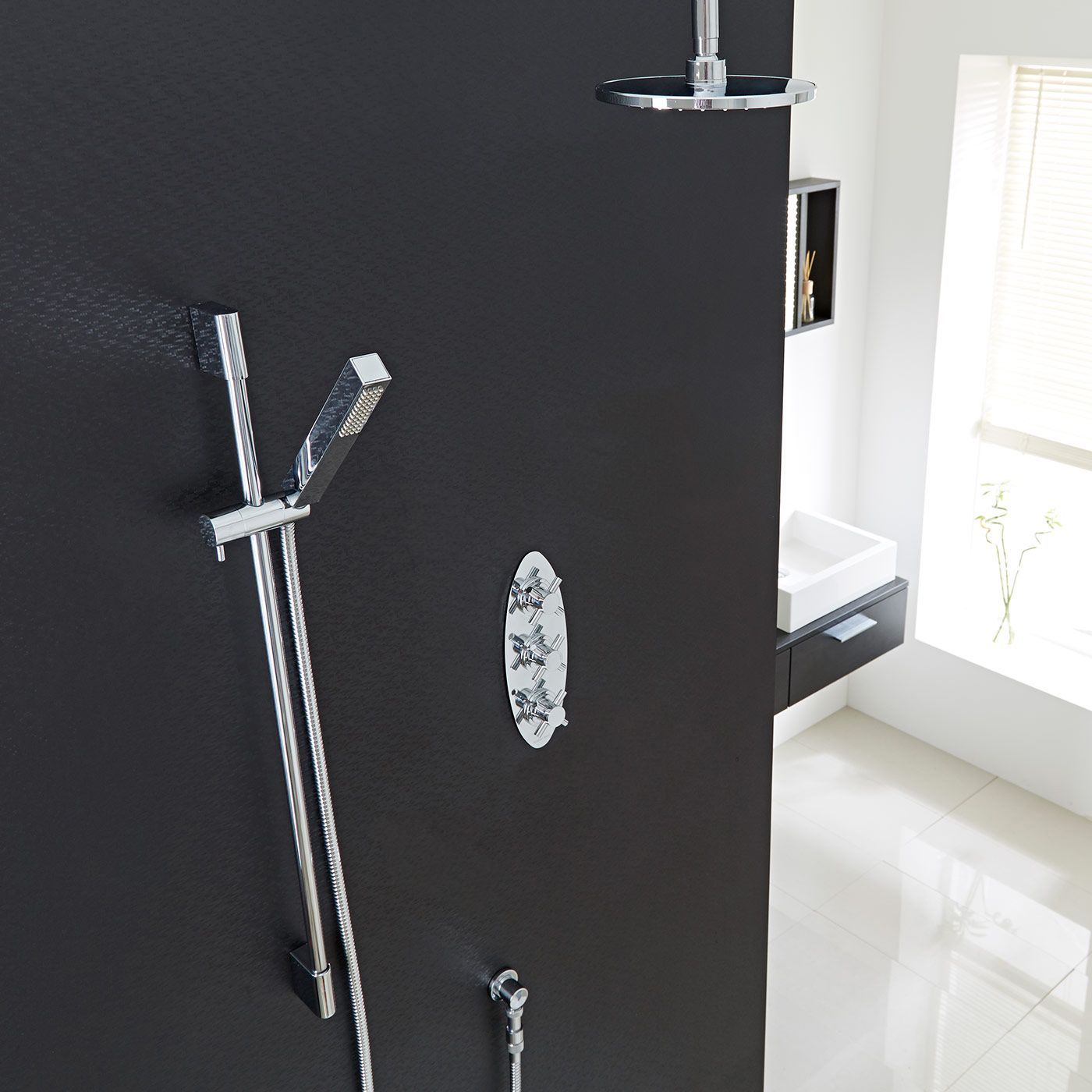 Kristal Thermostatic Shower System with 8" Head with Ceiling Arm & Handshower