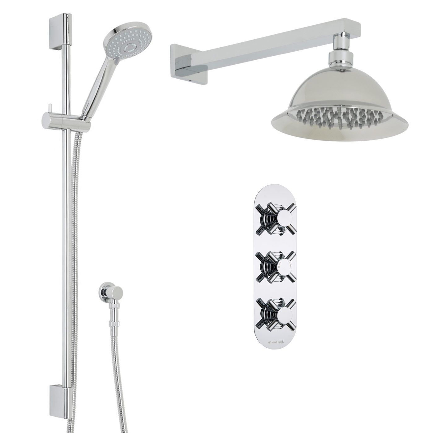 Kristal Thermostatic Shower System with 8" Round Rose & Arm & Multi-function Handset
