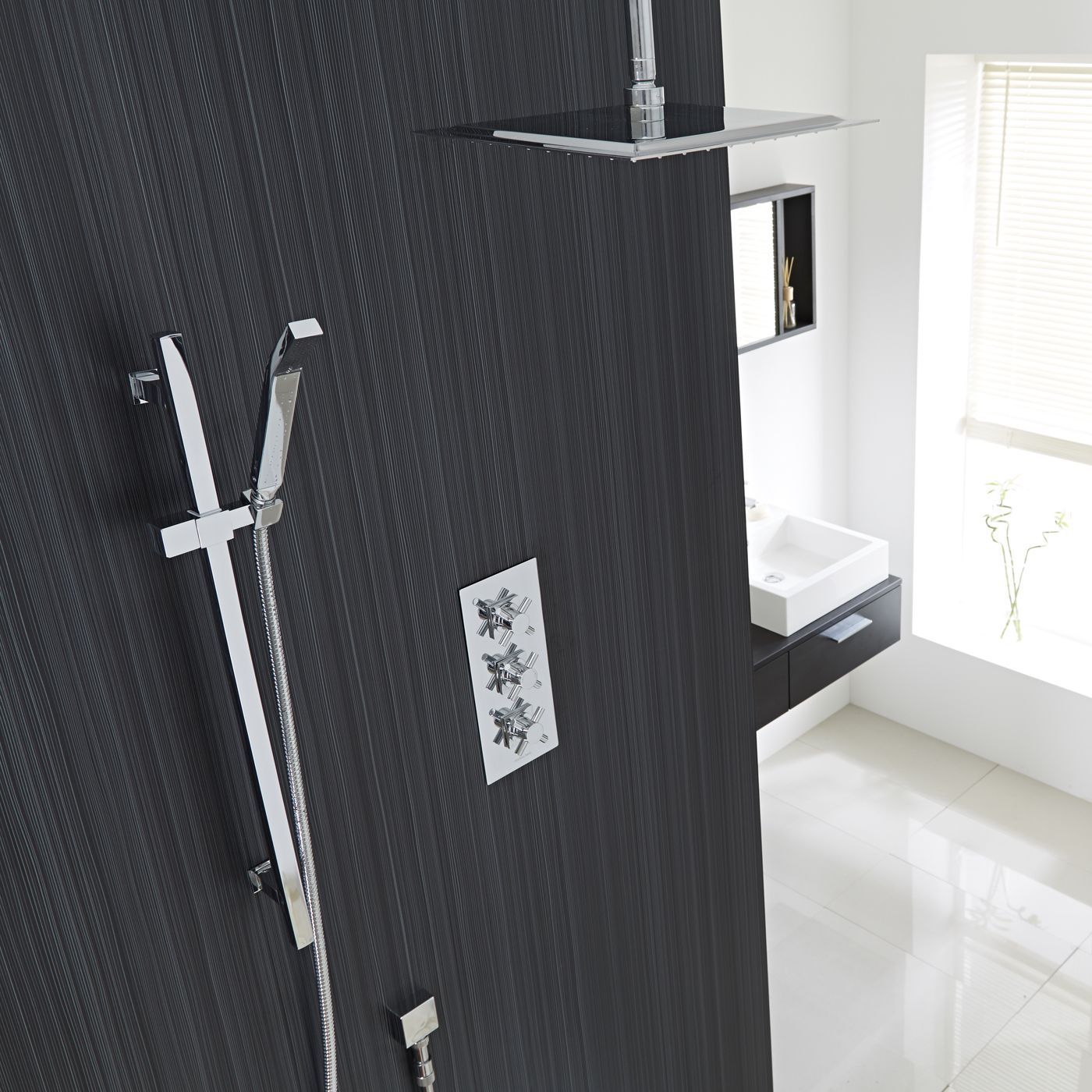 Kristal Thermostatic Shower System with 12" Square Head & Ceiling Arm & Handset