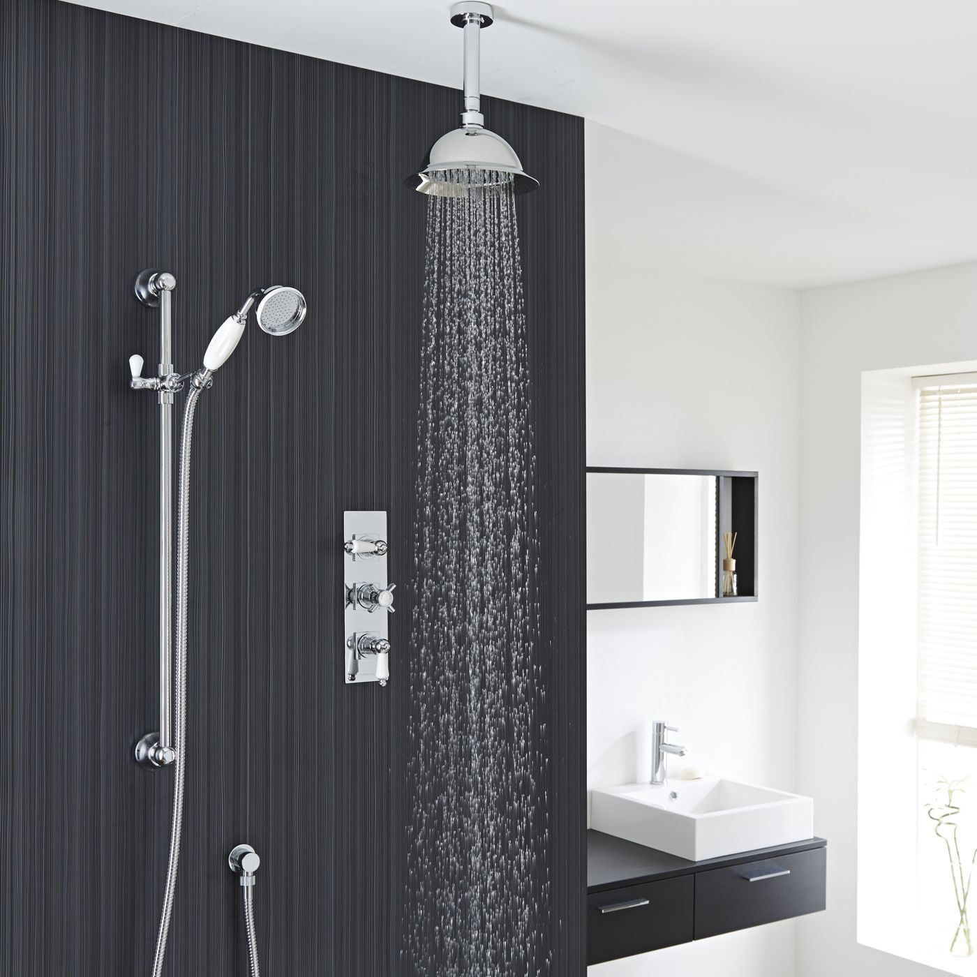 Beaumont Thermostatic Shower System with 8" Rose & Ceiling Arm & Handset
