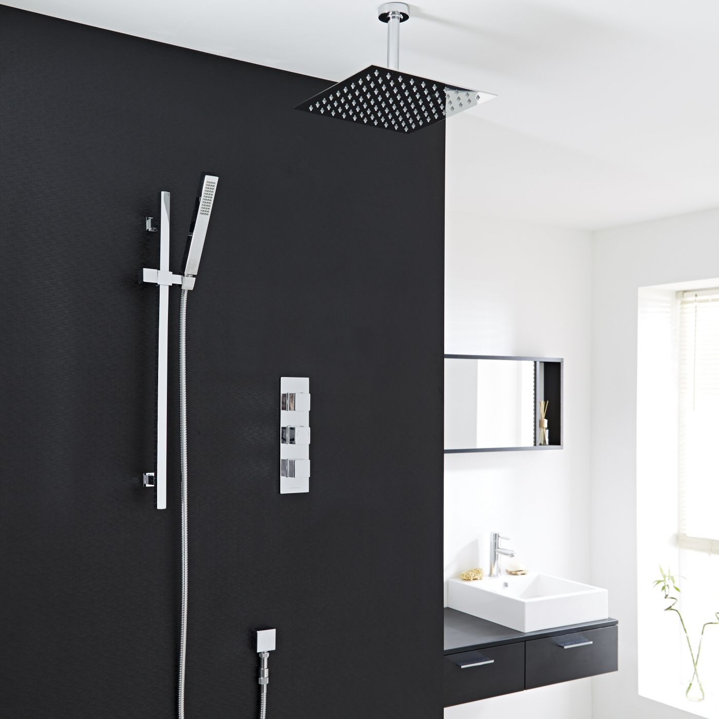 Valquest Thermostatic Shower System with 8" Square Ceiling Head & Handshower