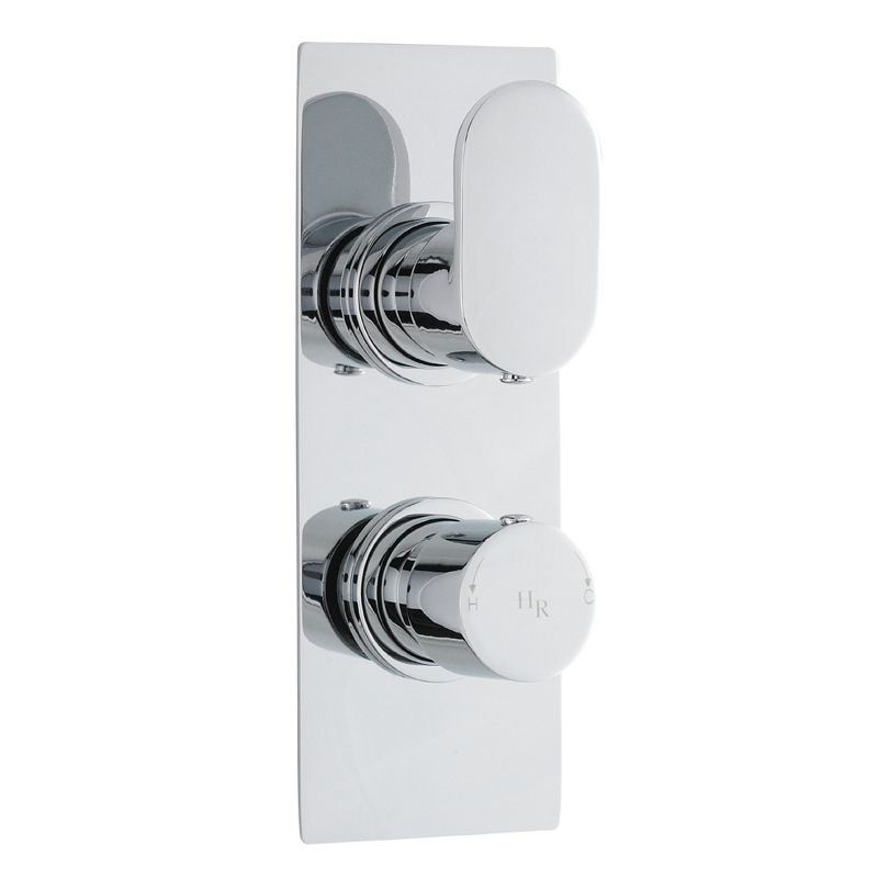 Reign Concealed Thermostatic Twin Shower Faucet Valve with Diverter 2 Outlet Options - Rectangle - Chrome Finish