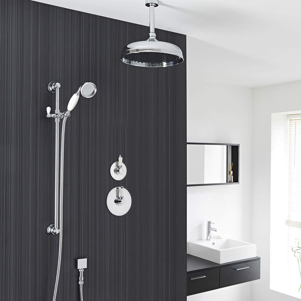 Traditional 2-Outlet Shower System with 12" Apron Head, Hand Shower & Diverter Valve