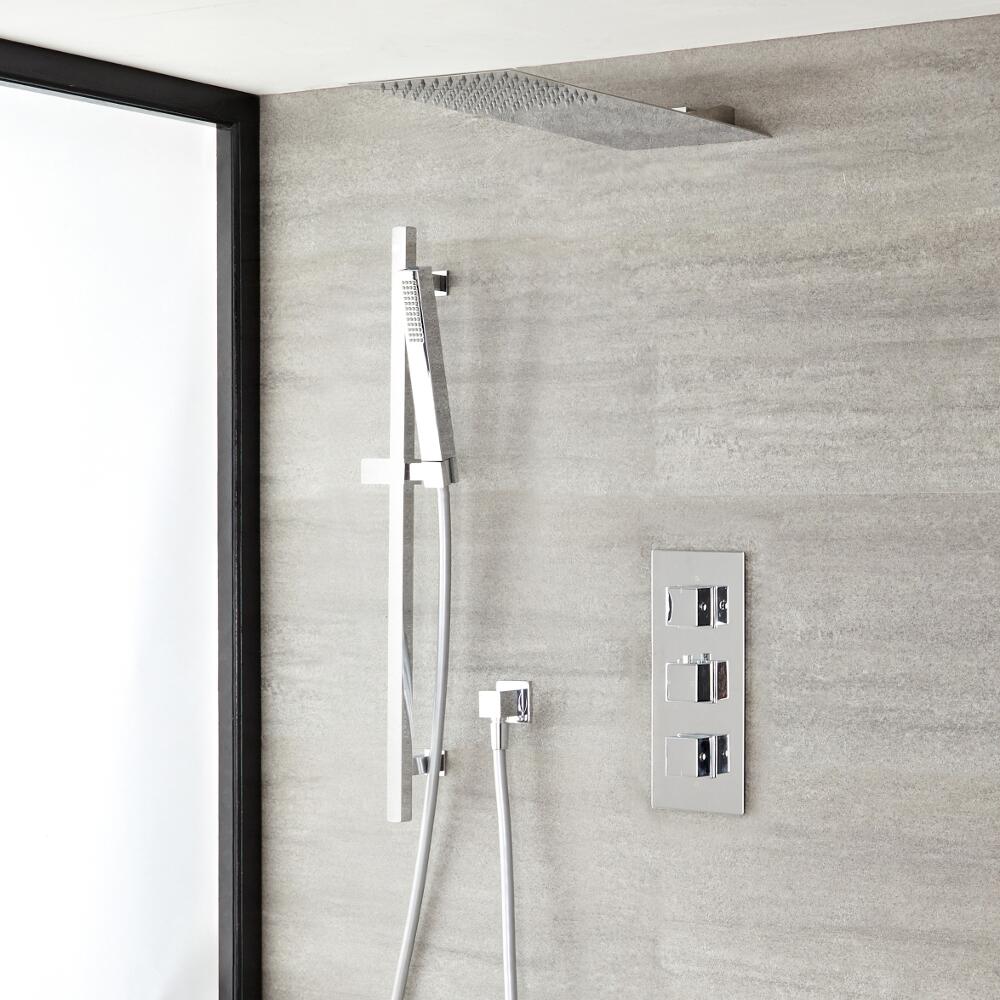 Kubix Thermostatic Chrome Shower System with Ultra Slim Shower Head and Slide Rail Kit