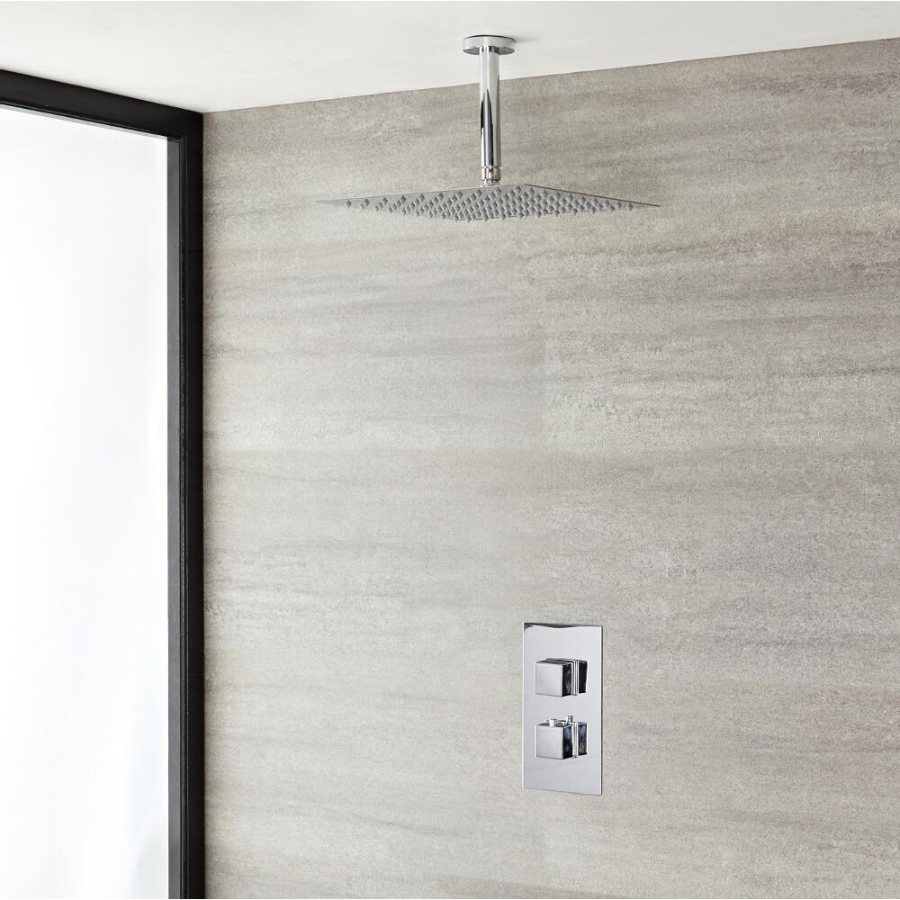 Kubix Thermostatic Chrome Shower System with Ceiling Mount 15 3/4" Shower Head