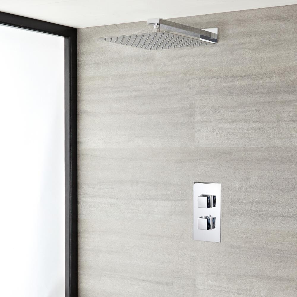 Kubix Thermostatic Chrome Shower System with Wall Mount 12" Shower Head