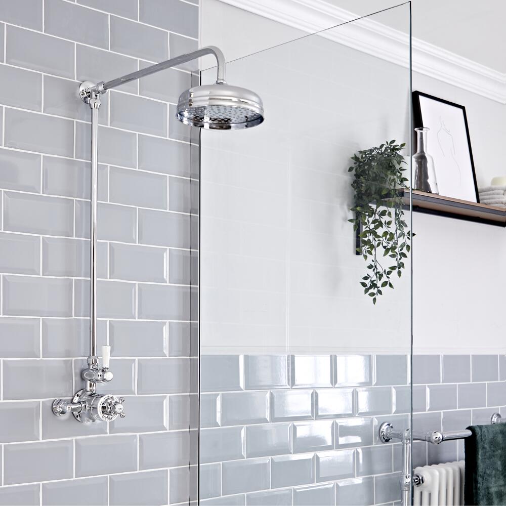 Elizabeth Traditional Exposed Thermostatic Chrome Shower System with Apron Head Rigid Riser