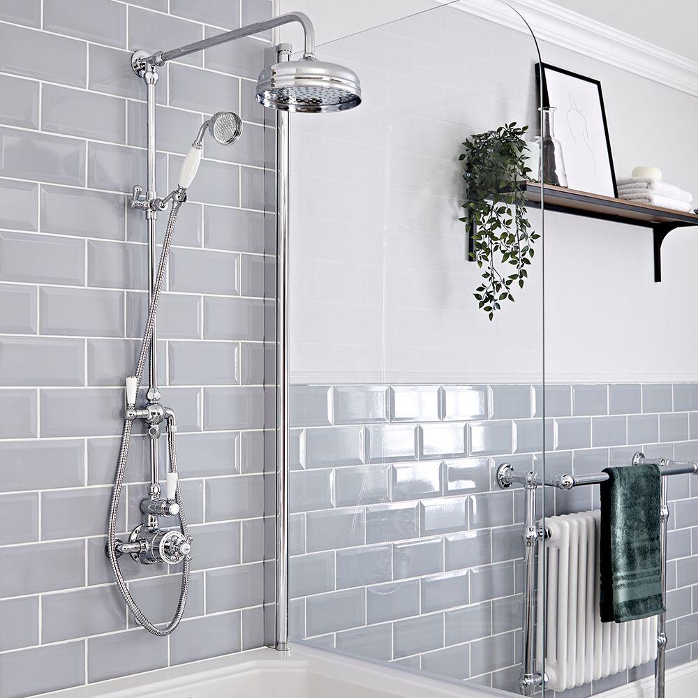 Elizabeth Traditional Exposed Thermostatic Twin Shower Valve with Apron Head Rigid Riser and Handshower