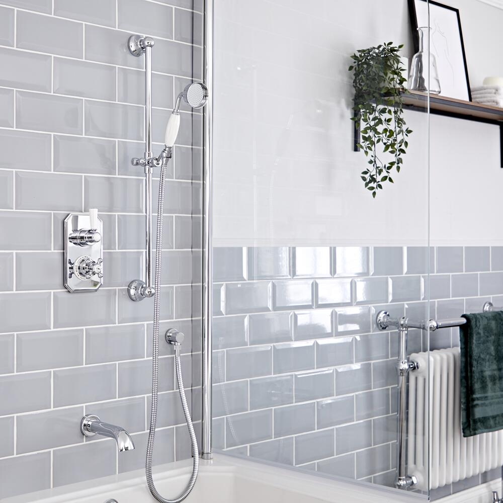 Elizabeth Traditional Thermostatic Chrome Shower System with Slide Rail Kit and Tub Spout