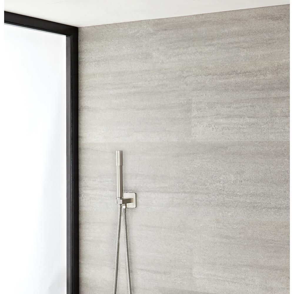 Eclipse Round Brushed Nickel Shower Kit with Integrated Outlet Elbow and Parking Bracket