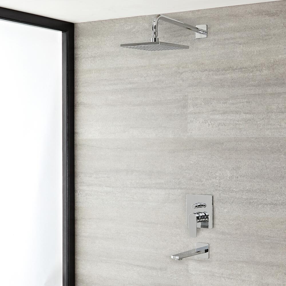 Arcadia Chrome Shower System with 8" Shower Head and Tub Filler