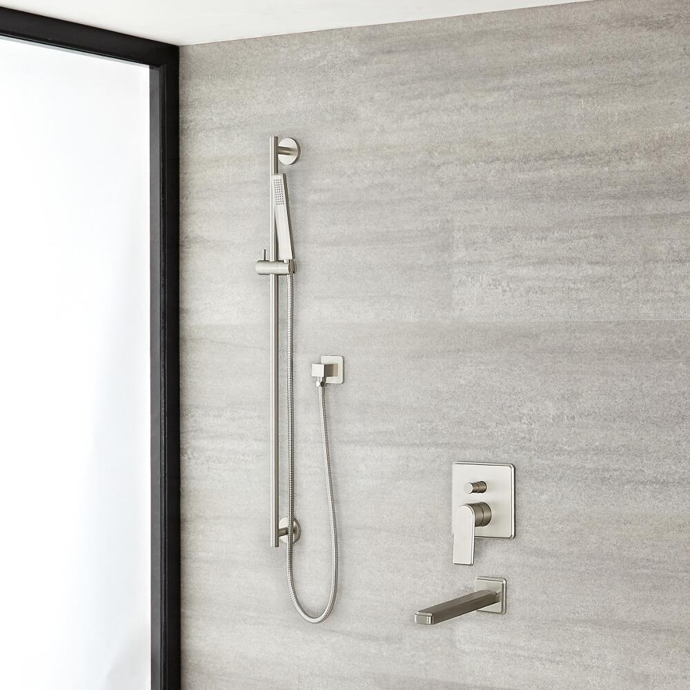 Arcadia Brushed Nickel Shower System with Slide Rail Kit and Tub Filler