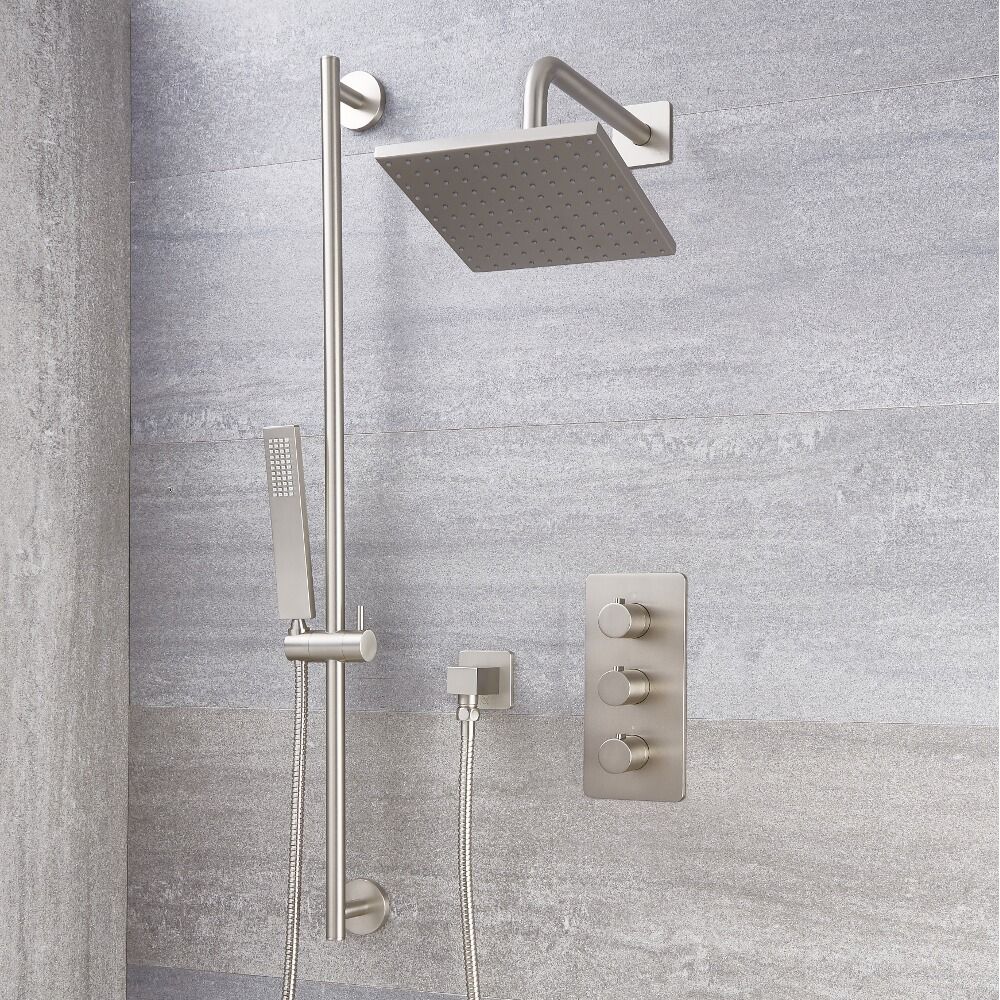 Arcadia Thermostatic Shower System with 8" Shower Head and Slide Rail Kit - Available in Multiple Finishes