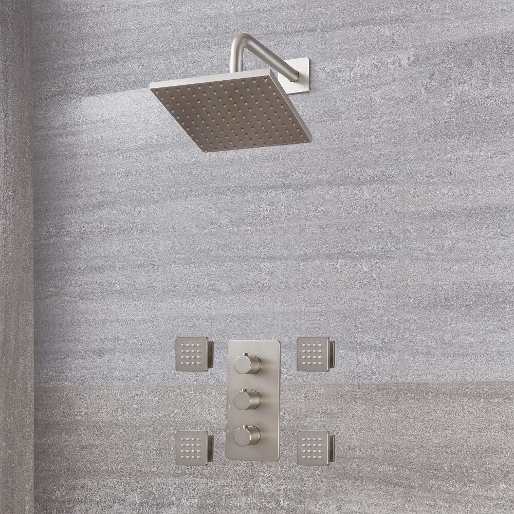 Arcadia Thermostatic Shower System with 8" Shower Head and 4 Body Sprays - Available in Multiple Finishes