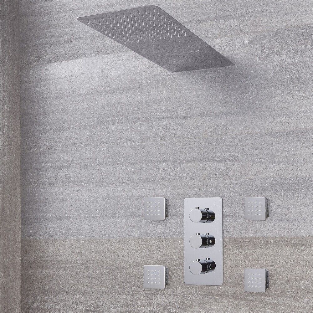 Arcadia Thermostatic Shower System with Waterfall Head and Jets - Available in Multiple Finishes