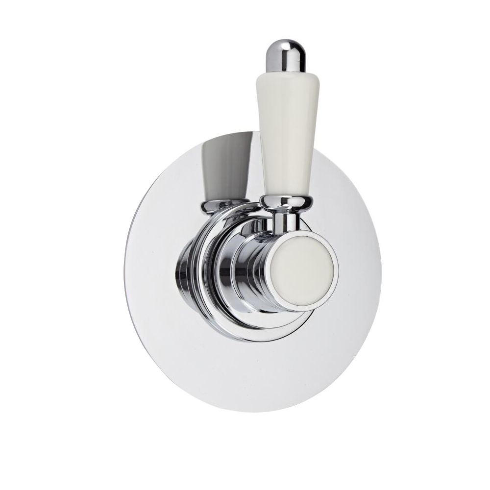 Shut-Off Shower Valve with Round Plate and Traditional Lever Handle