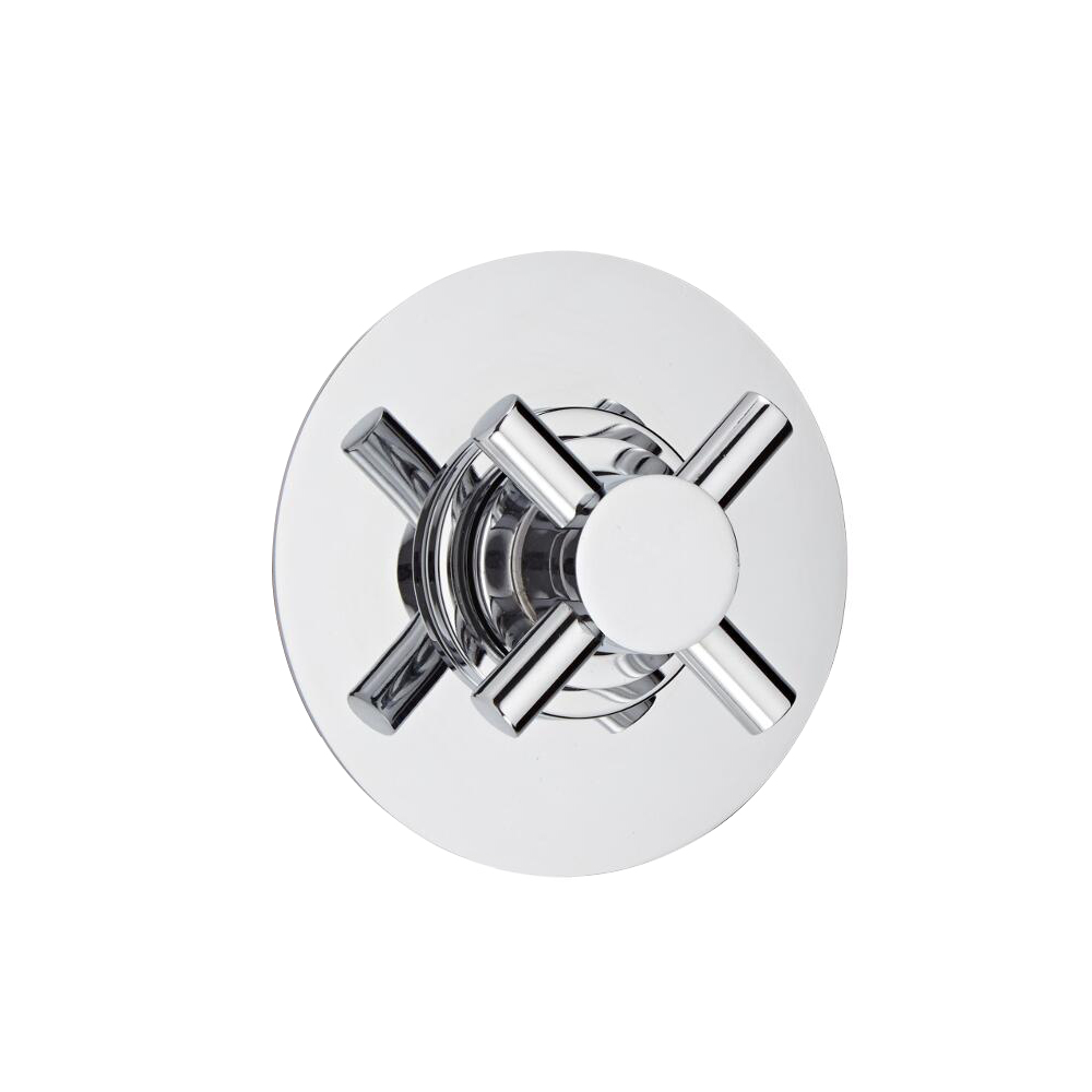 Shut-Off Shower Valve with Round Plate and Modern Crosshead Handle